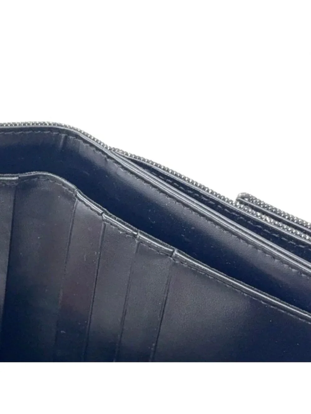Bvlgari Lettere Logo Mania Leather Denim Navy Black Bifold Wallet Silver